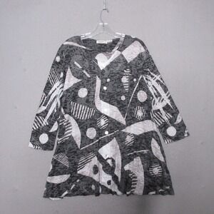 Jess & Jane Top Tunic Gray Abstract Geometric Burnout Art To Wear Lagenlook Boho